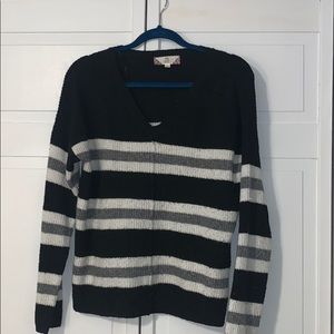Black striped v-neck sweater